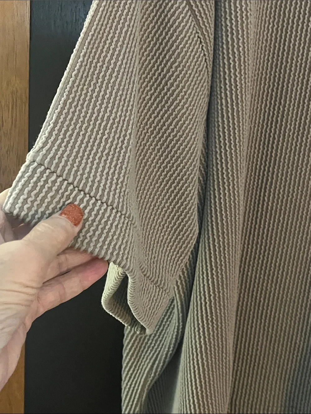 Zenana Cozy & Comfy Ribbed Lounge Set - Taupe Knit Top & Pants (w/pockets) - Picture 3 of 9